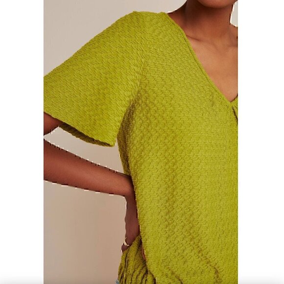 SUNDAY IN BROOKLYN ANTHROPOLOGIE ANTHRO Sidonie V-Neck Top Green Textured Blouse - Picture 4 of 12